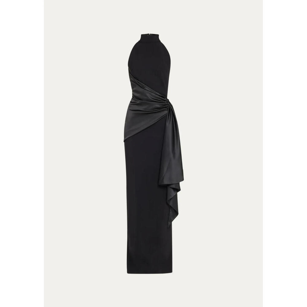 NEW Chiara Boni Gudairi Ra Draped Halter Column Gown in Black Size 42 #3064